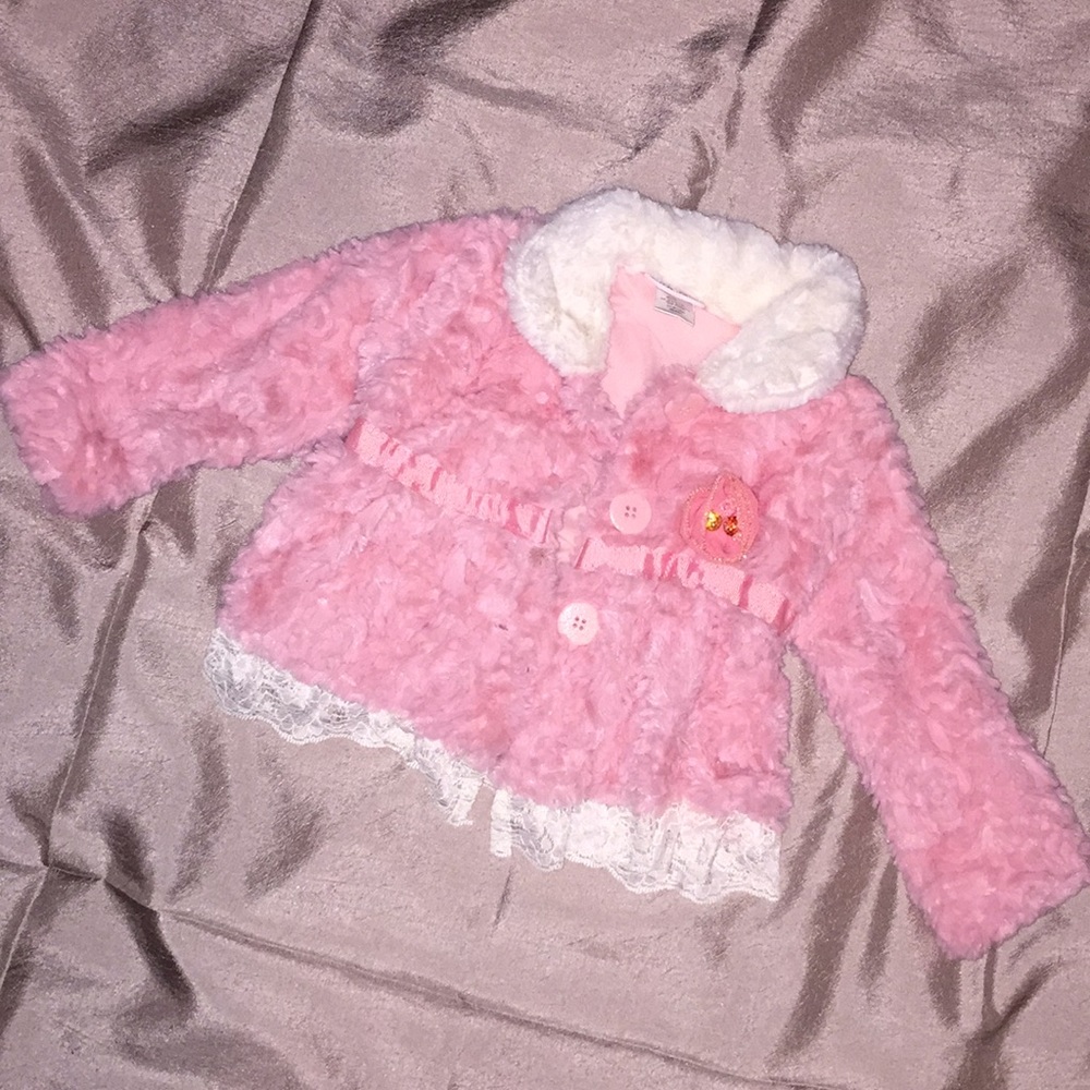 Soft plush pink and withe shimmering 2T baby coat